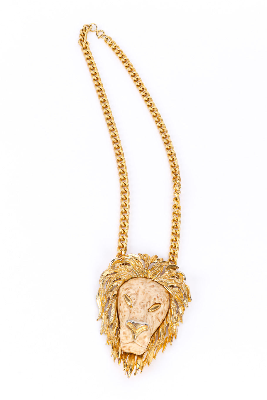 Vintage Luca Razza Lion Head Pendant Necklace full front view @Recessla