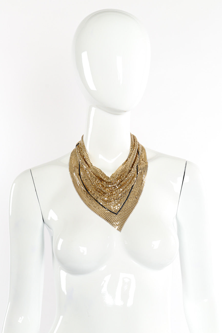 Chain mesh necklace by Whiting & Davis on white background on mannequin neck  @recessla