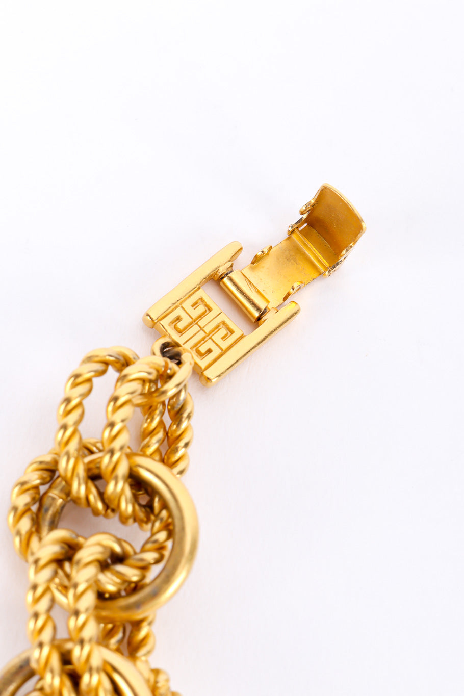 Vintage Givenchy Double Rope Chainlink Necklace signature and fold over clasp closeup @Recessla