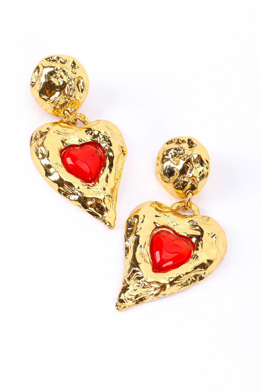 Vintage Edouard Rambaud Hammered Heart Stone Earrings full view @Recessla