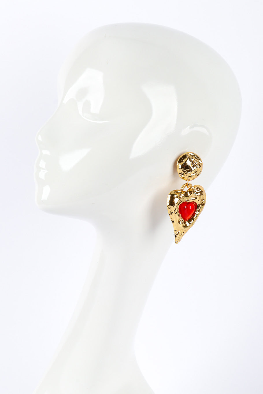 Vintage Edouard Rambaud Hammered Heart Stone Earrings on mannequin @Recessla