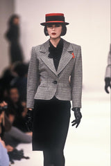 Vintage Yves Saint Laurent Rive Gauche Houndstooth Wool Blazer on model 1986 runway