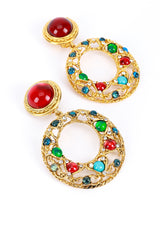 Vintage Kenneth Jay Lane Rainbow Gripoix Hoop Drop Earrings 3/4 front @recess la