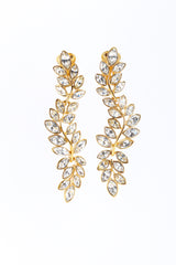 Vintage Kenneth Jay Lane Gold Rhinestone Leaf Drop Earrings front @recess la