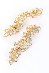 Vintage Kenneth Jay Lane Gold Rhinestone Leaf Drop Earrings 3/4 front @recess la