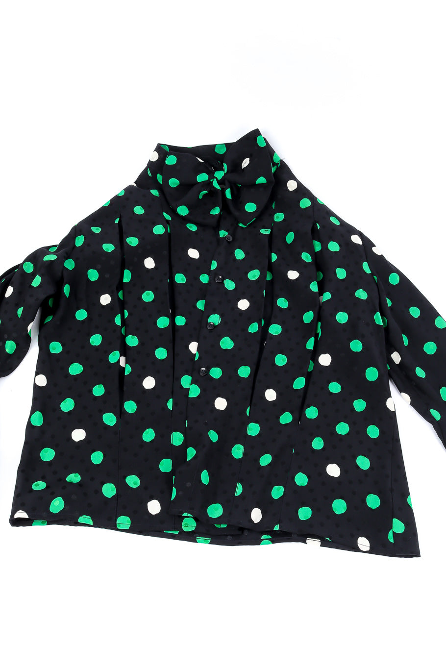 Adolfo polka dot silk blouse and skirt set blouse flat-lay @recessla