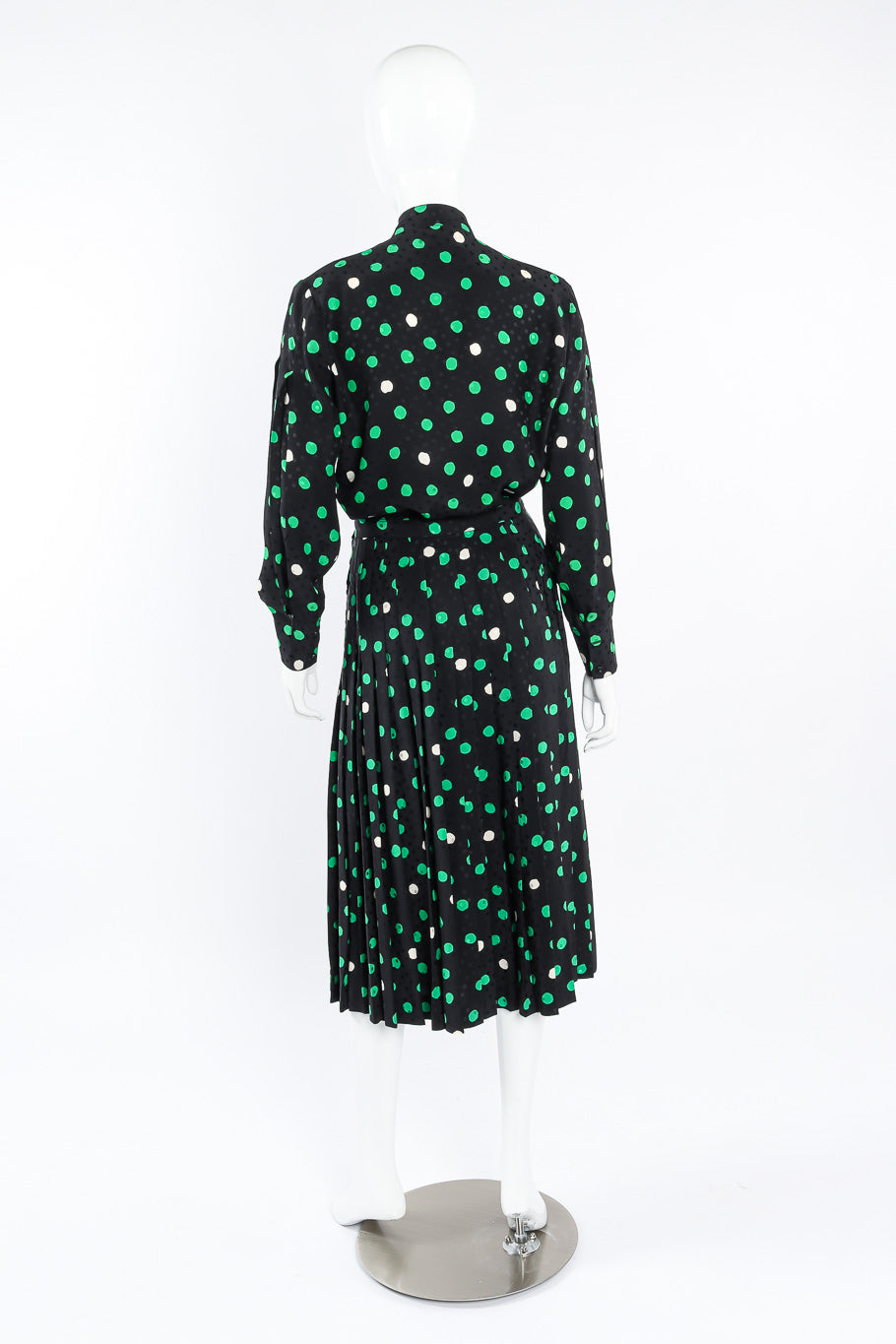 Adolfo polka dot silk blouse and skirt set on mannequin @recessla