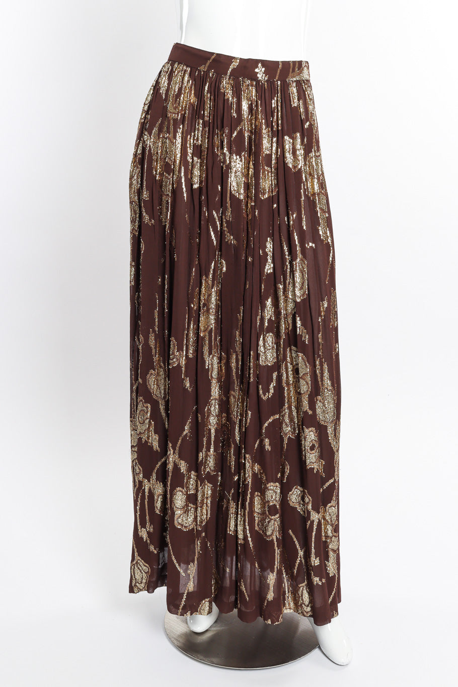 Vintage Adolfo Metallic Top and Skirt Set skirt front on mannequin @recessla