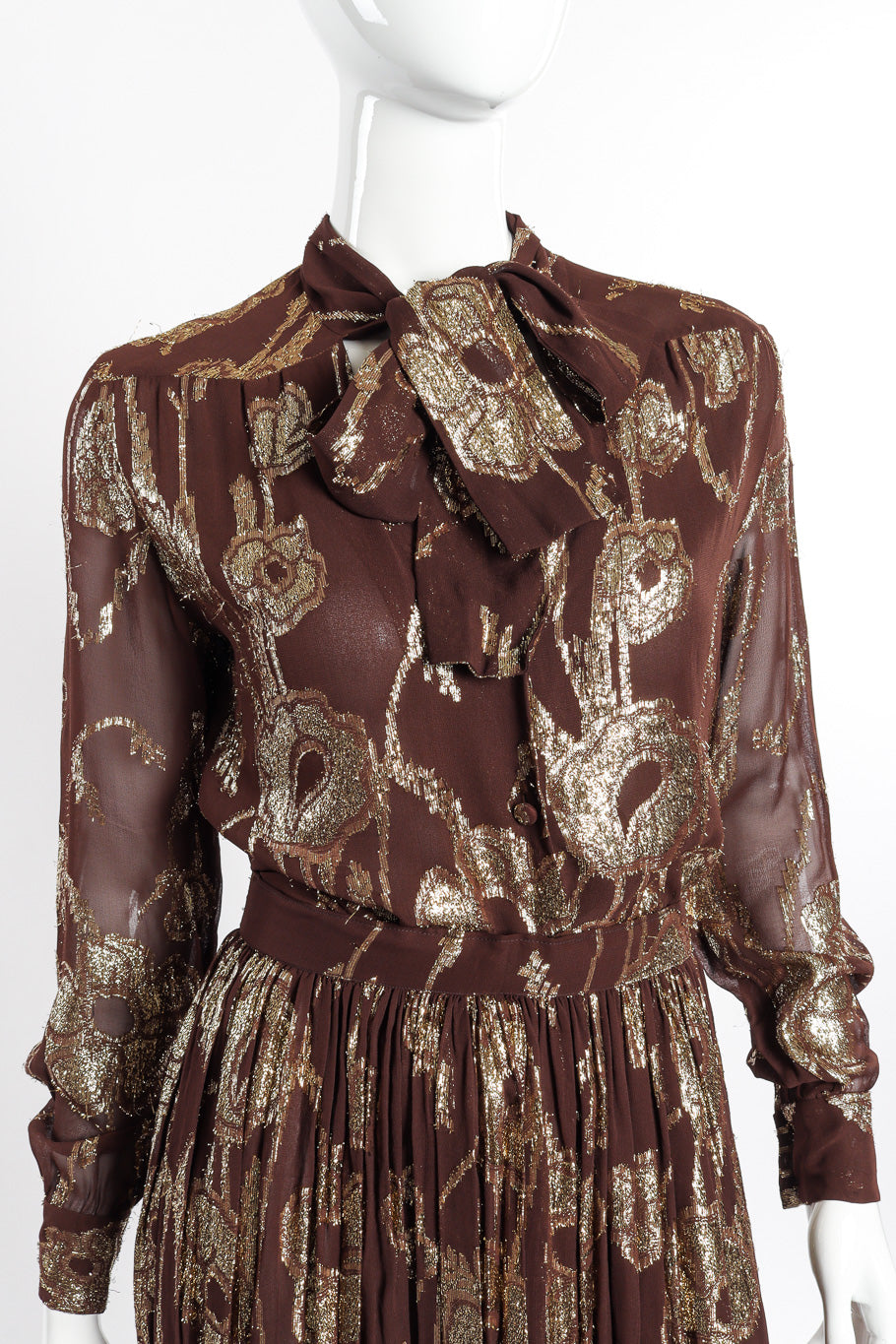 Vintage Adolfo Metallic Top and Skirt Set front on mannequin closeup @recessla