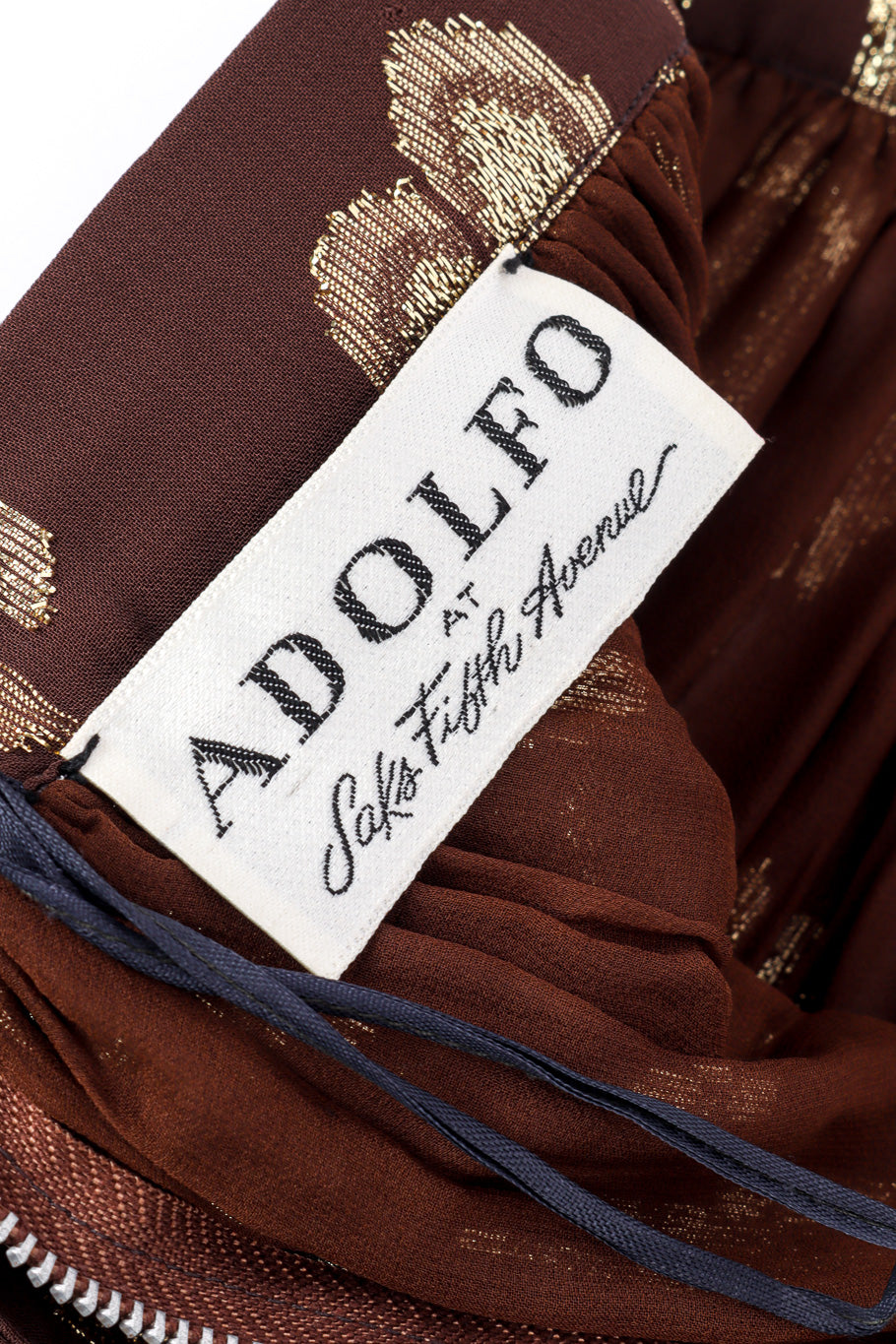 Vintage Adolfo Metallic Top and Skirt Set skirt signature label closeup @recessla