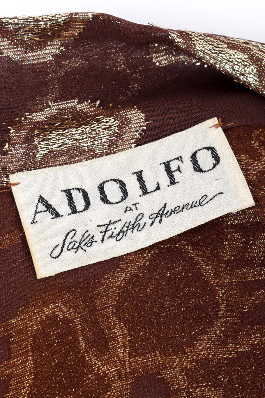Vintage Adolfo Metallic Top and Skirt Set top signature label closeup @recessla