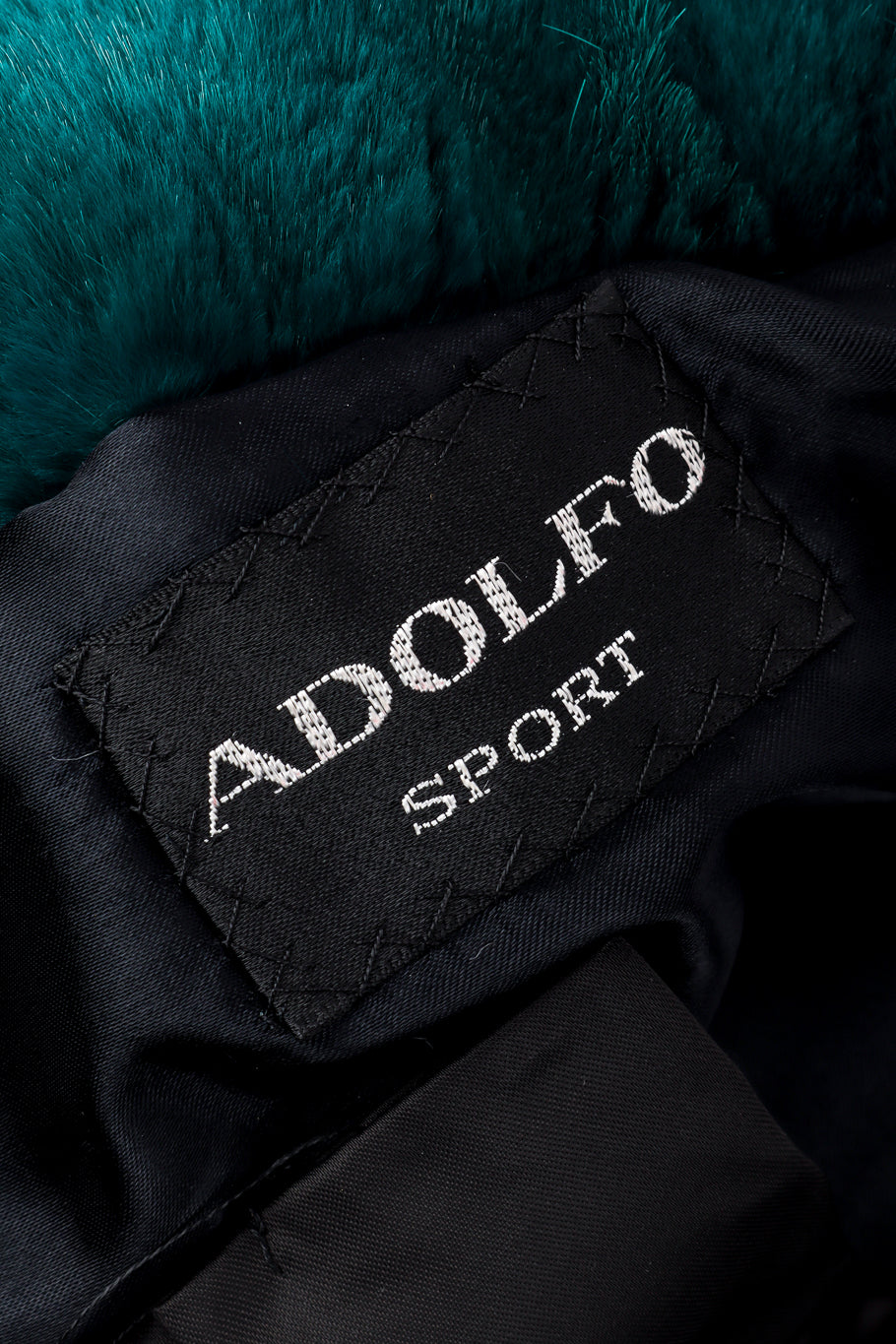 Vintage Adolfo Sport Ribbed Collar Fur Coat signature label closeup @recessla