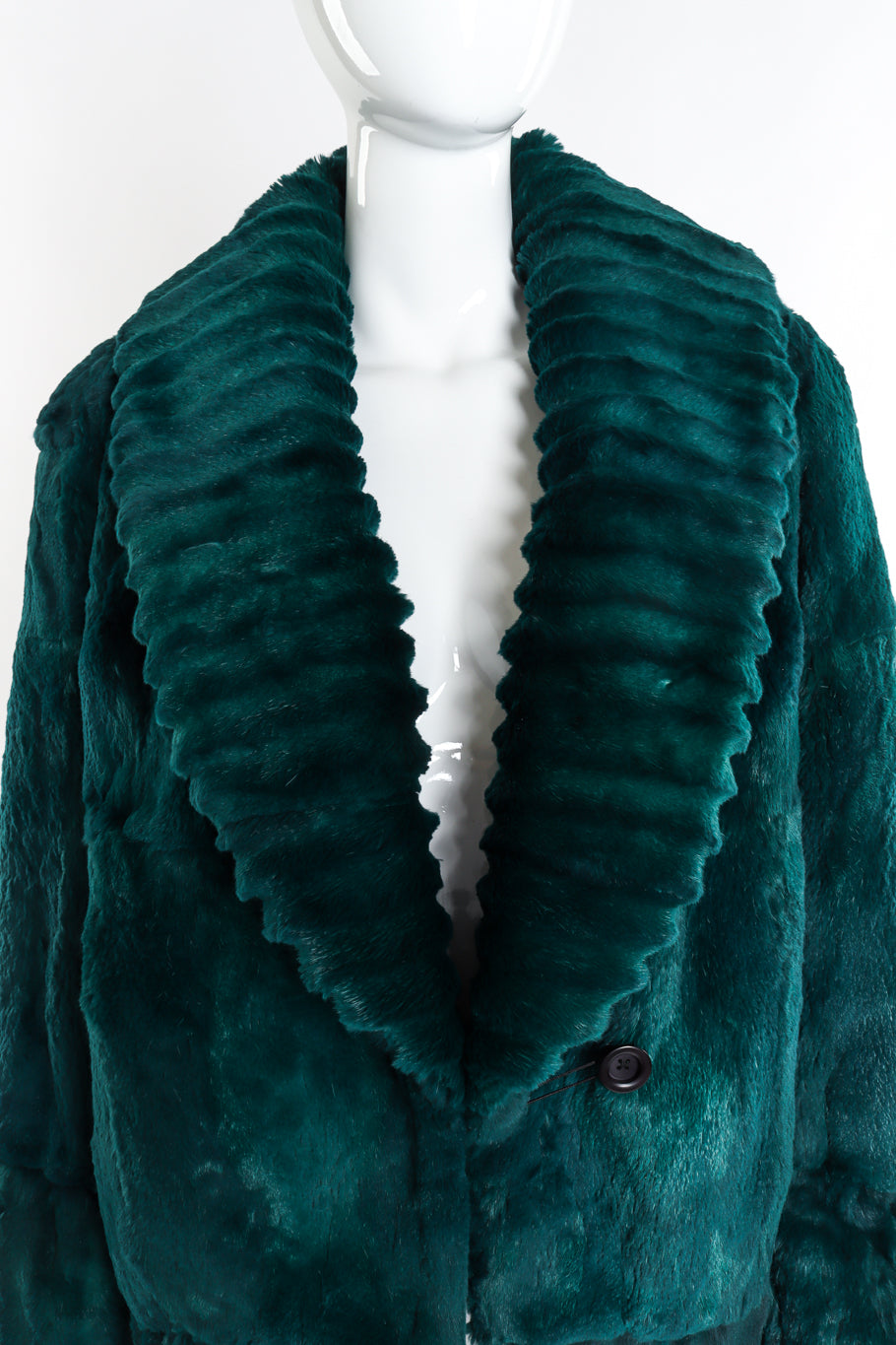 Vintage Adolfo Sport Ribbed Collar Fur Coat front on mannequin closeup @recessla