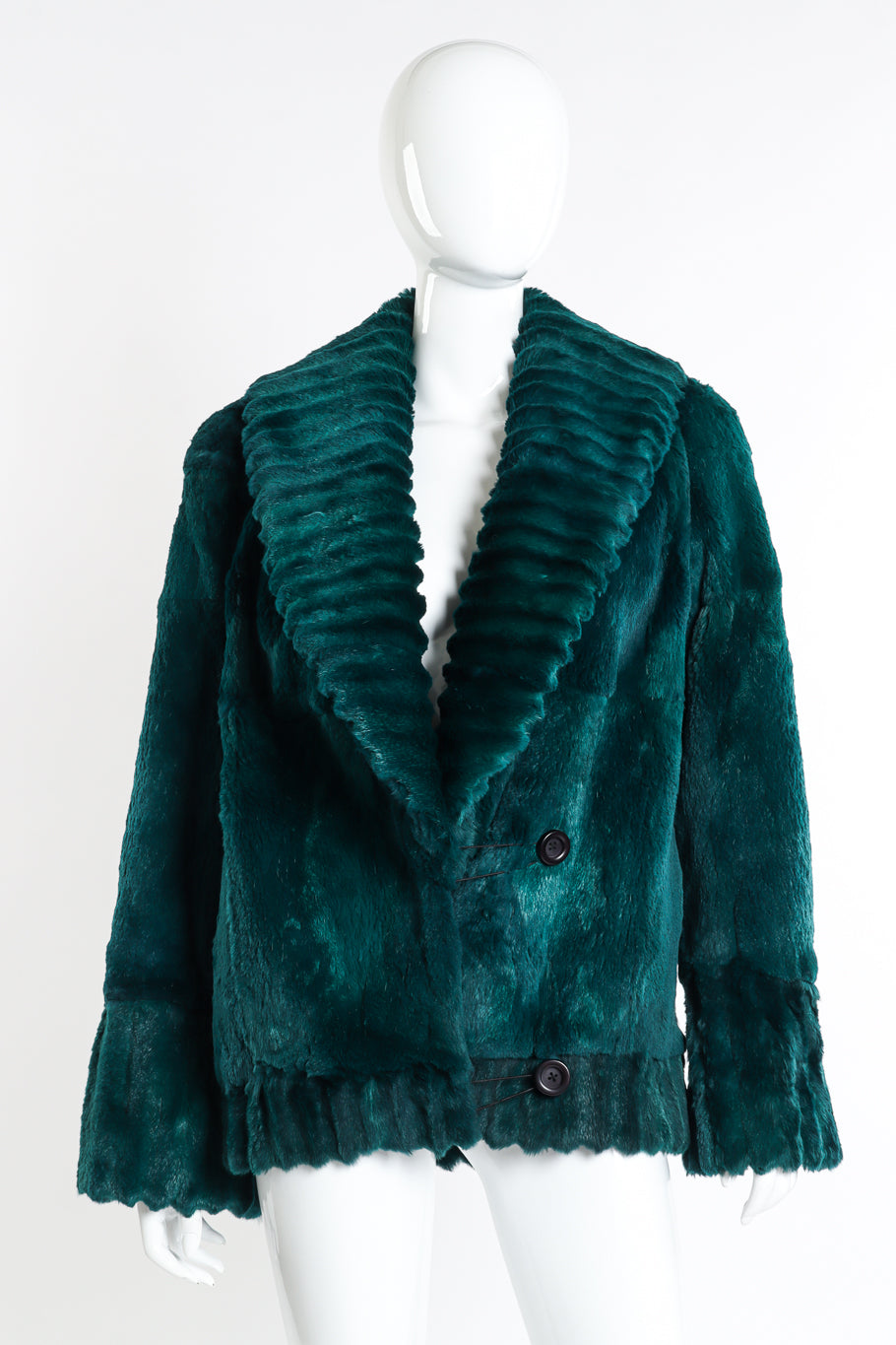 Vintage Adolfo Sport Ribbed Collar Fur Coat front on mannequin @recessla