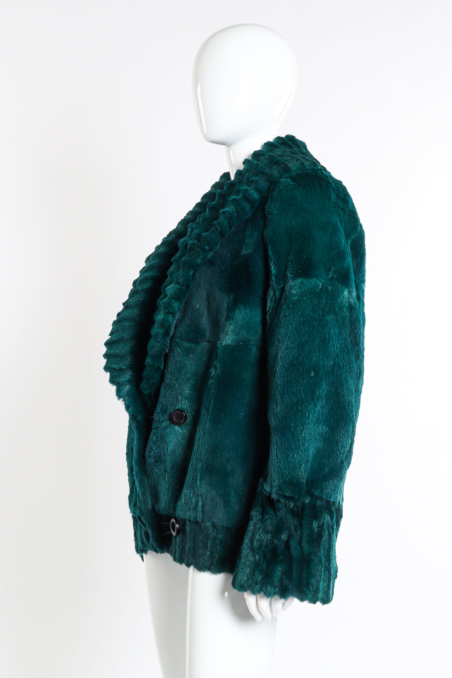 Vintage Adolfo Sport Ribbed Collar Fur Coat side on mannequin @recessla