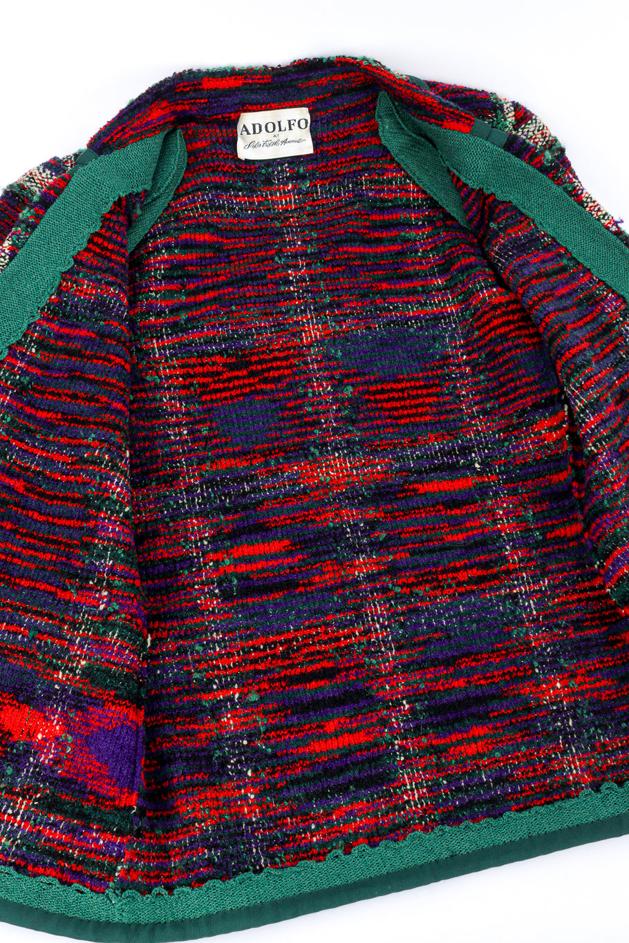 Vintage Adolfo Plaid Knit Jacket interior view @recessla