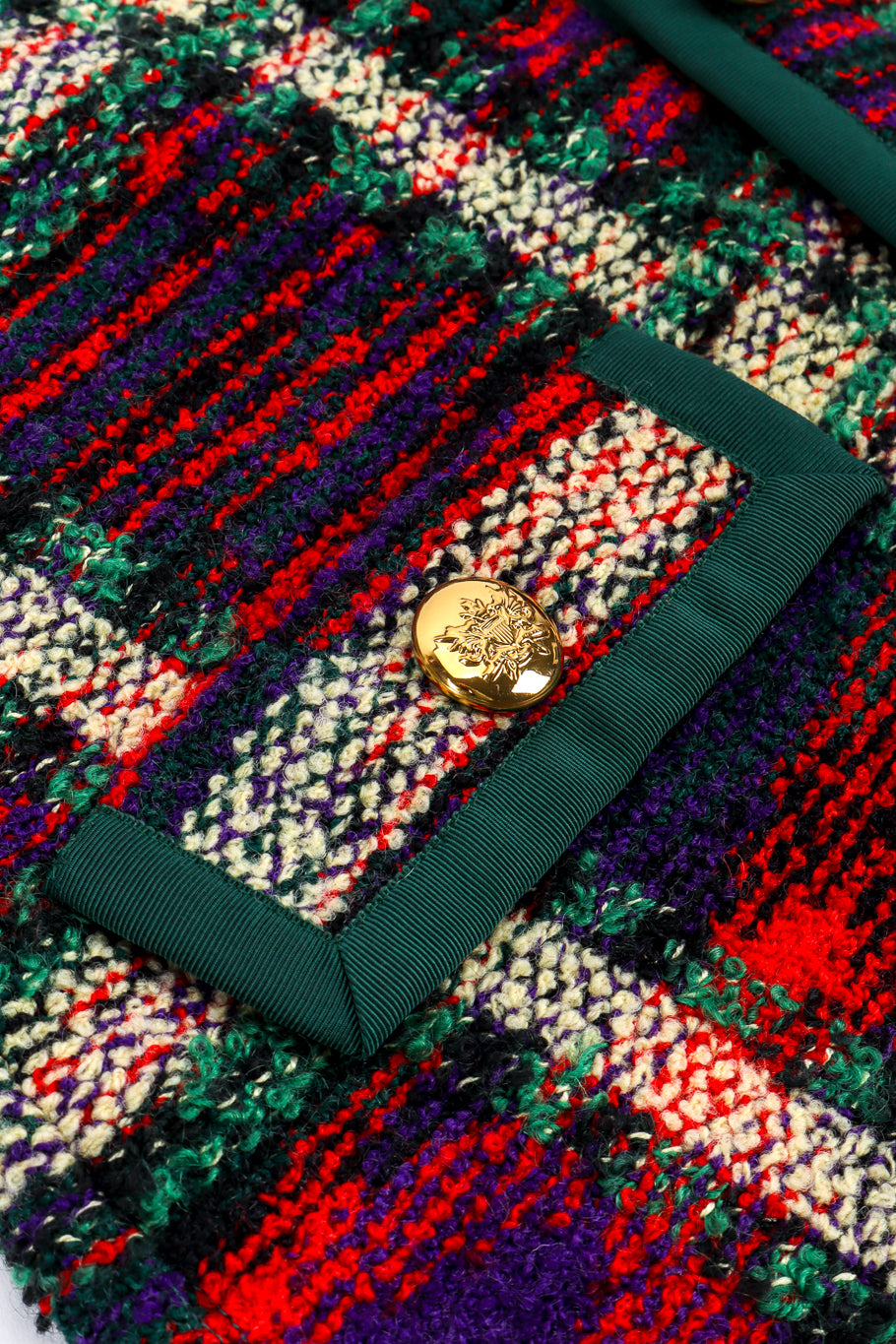 Vintage Adolfo Plaid Knit Jacket flap pocket closeup @recessla