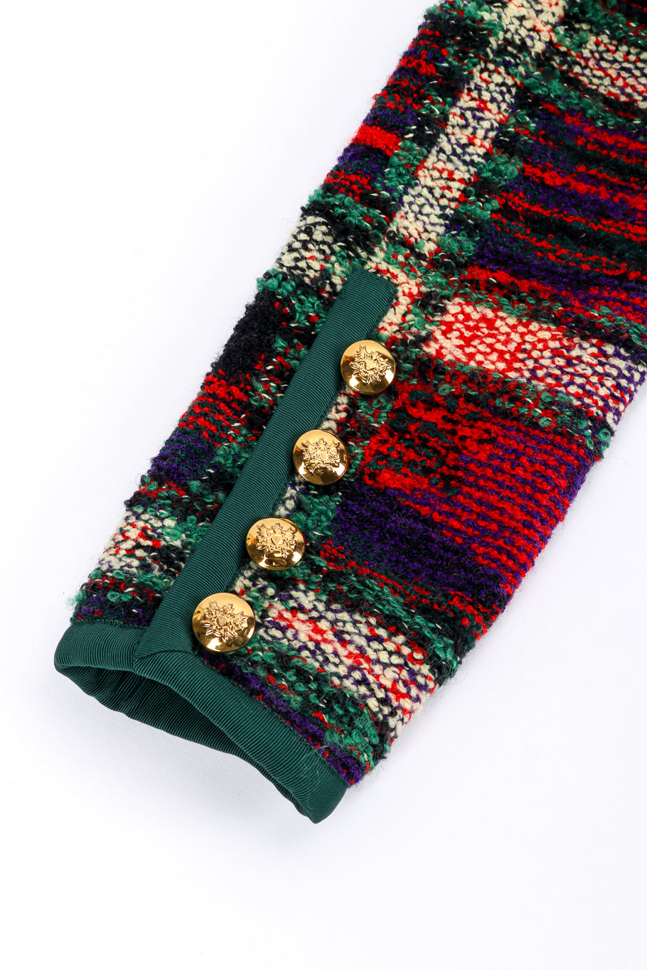 Vintage Adolfo Plaid Knit Jacket sleeve closeup @recessla