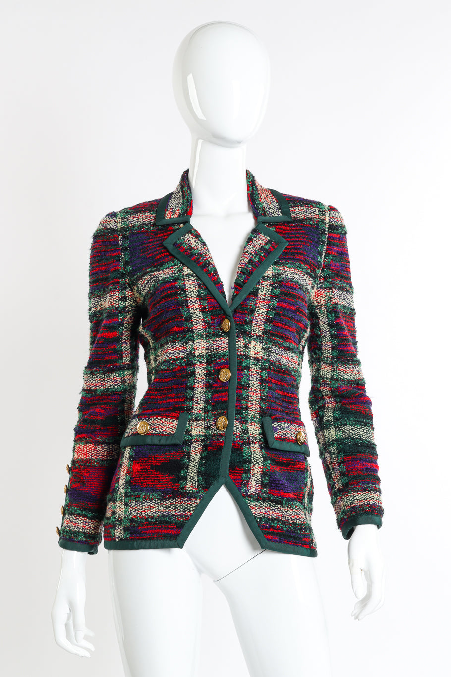 Vintage Adolfo Plaid Knit Jacket front on mannequin @recessla