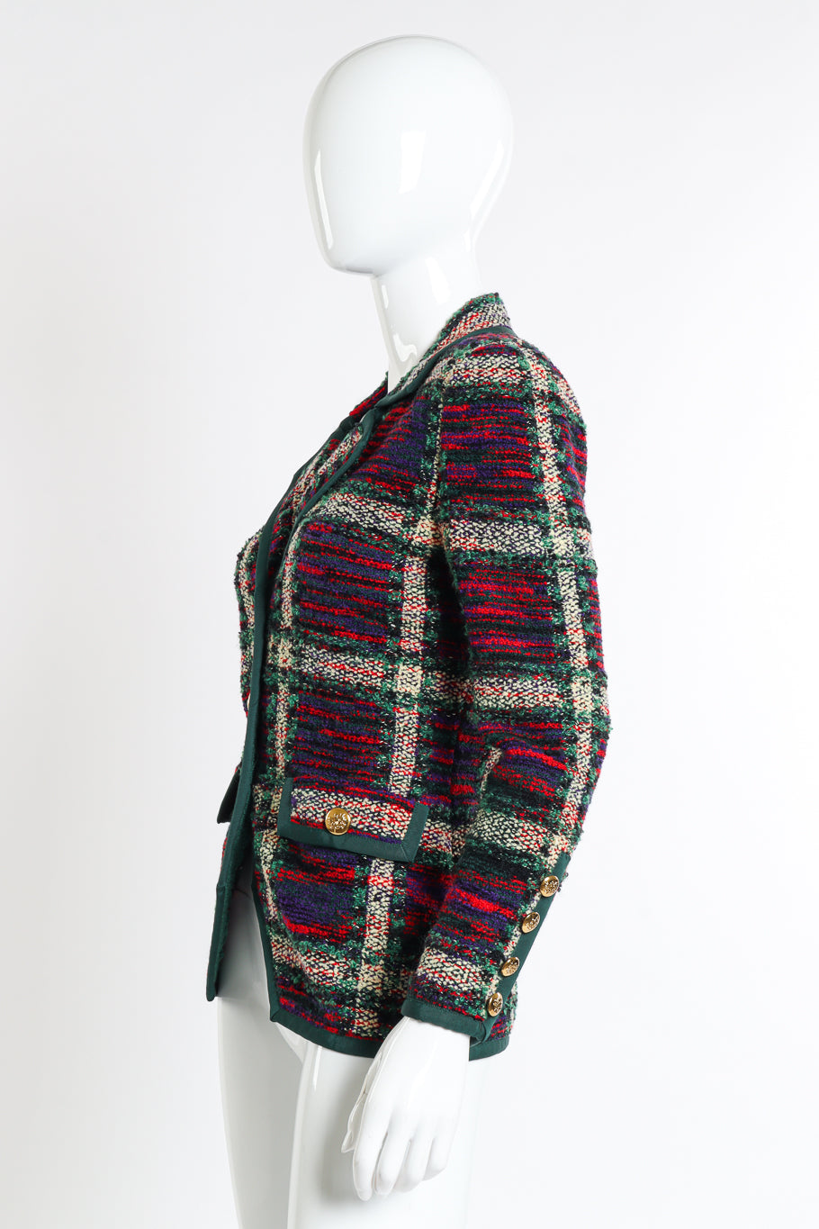 Vintage Adolfo Plaid Knit Jacket side on mannequin @recessla