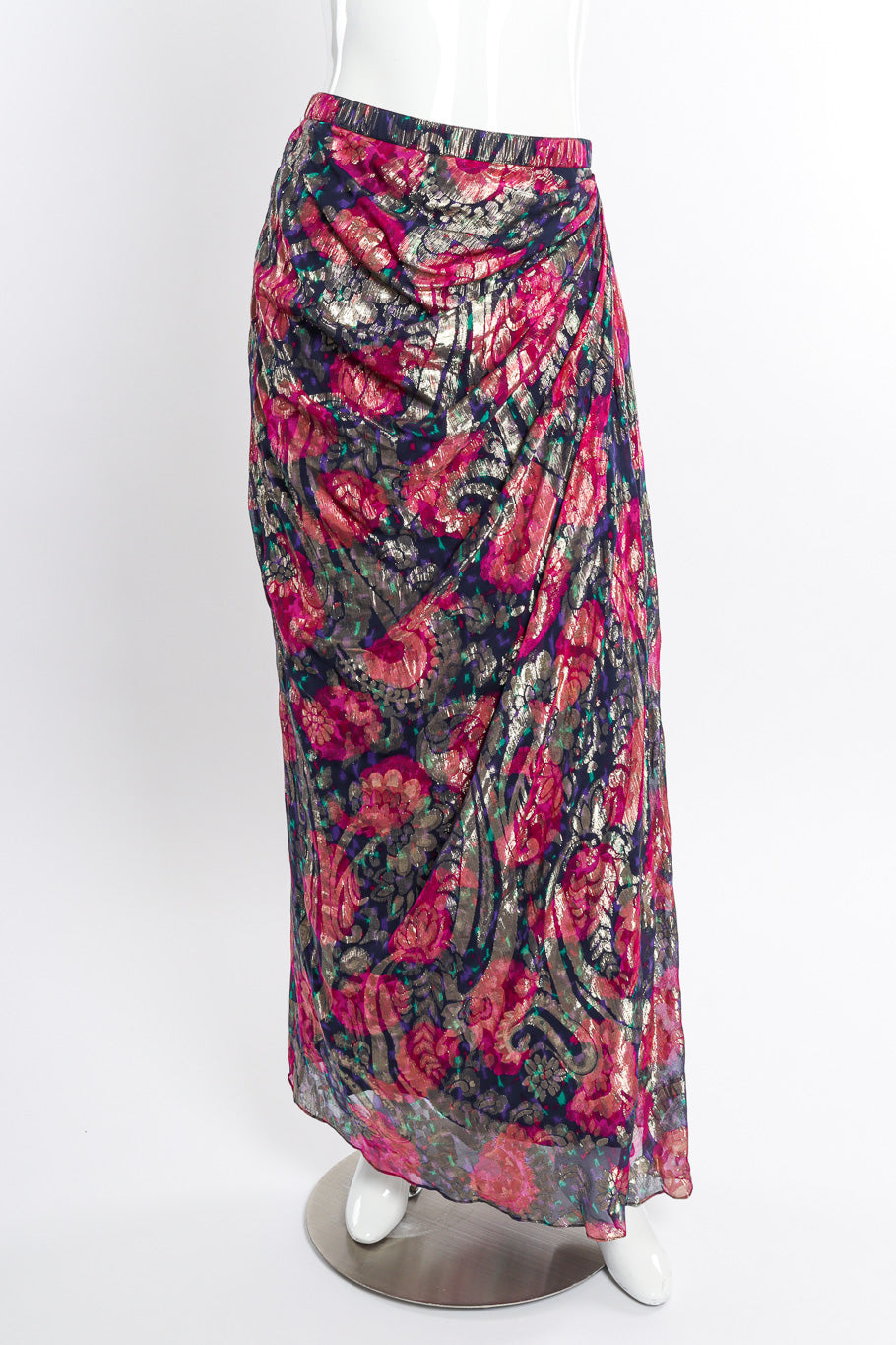 Vintage Adolfo Floral Metallic Skirt front on mannequin @recessla