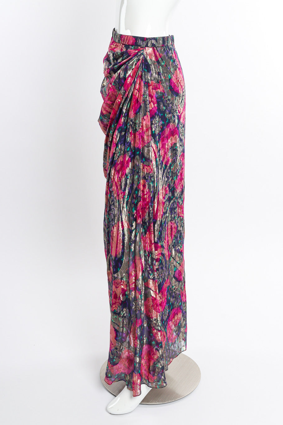 Vintage Adolfo Floral Metallic Skirt side on mannequin @recessla