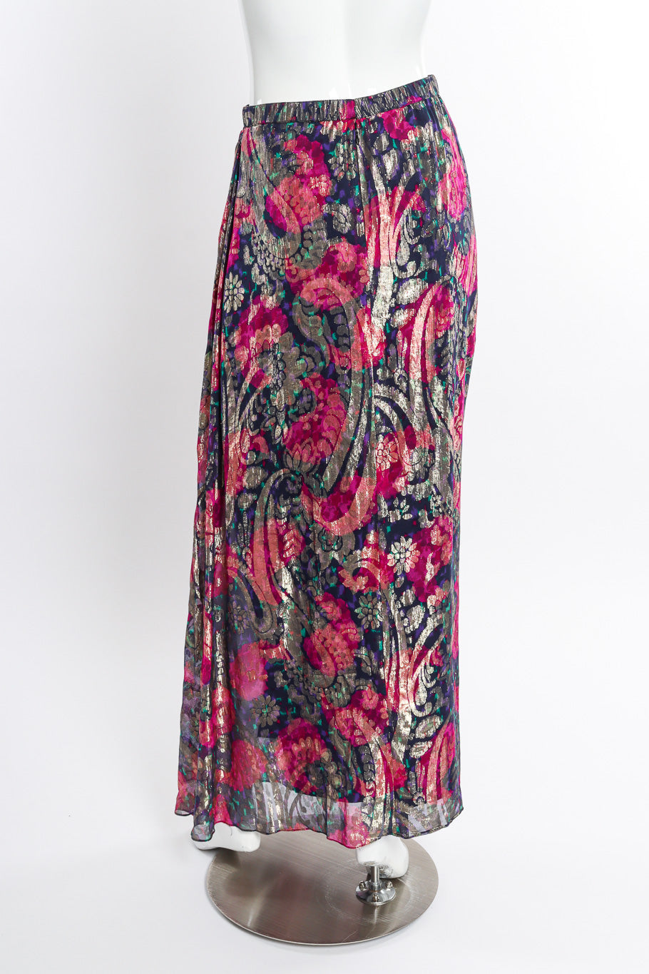 Vintage Adolfo Floral Metallic Skirt back on mannequin @recessla