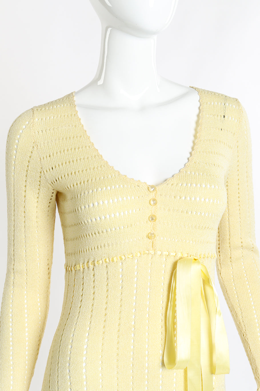 Vintage Adolfo Eyelet Knit Maxi Dress II front on mannequin closeup @recess la