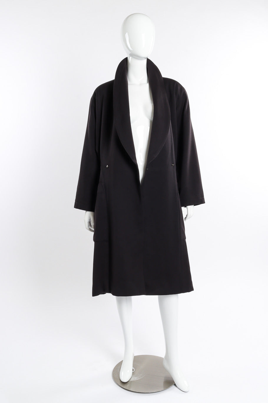 Vintage Alaia Oversized Double Breasted Wool Coat front view on mannequin unfastened @recessla