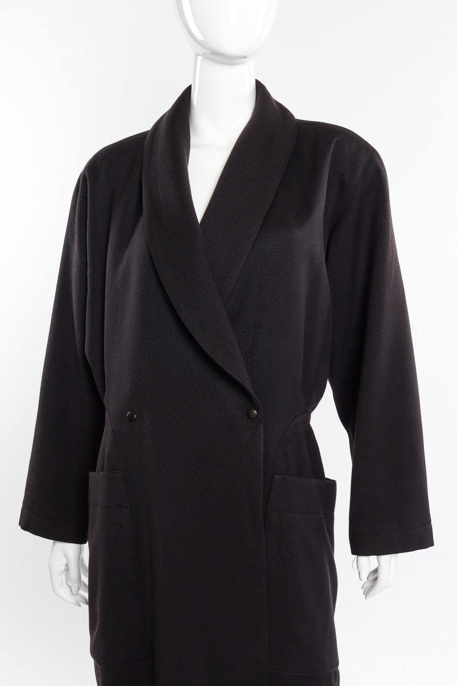 Vintage Alaia Oversized Double Breasted Wool Coat front view on mannequin closeup @recessla