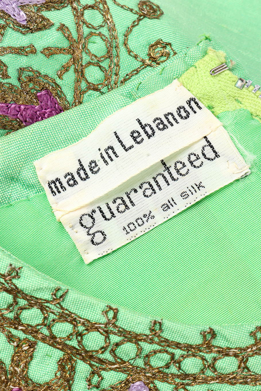 Vintage Artisans Brocade Embellished Tunic Dress fabric content label closeup @Recessla