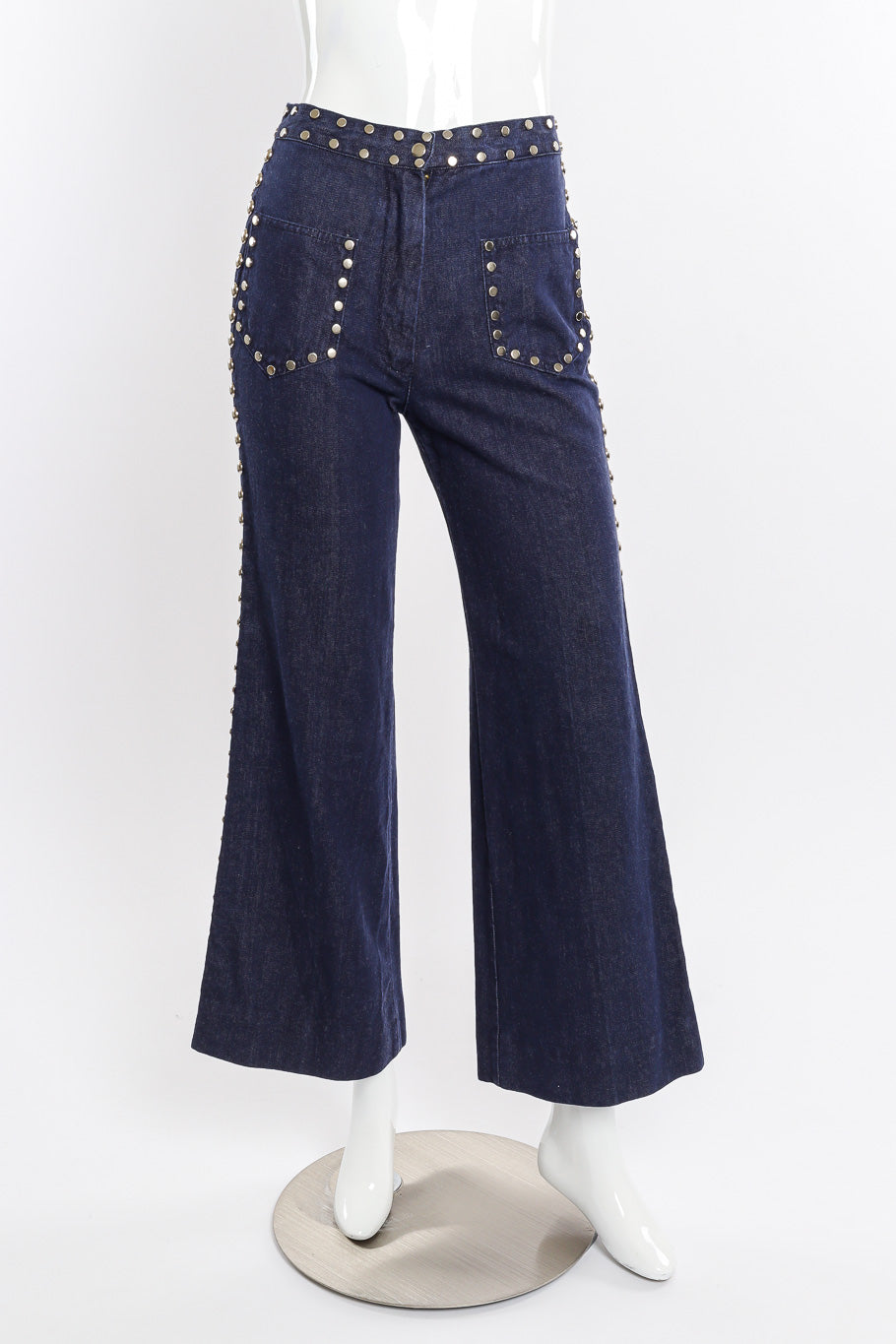 Vintage Allie Flynn Studded Denim Top and Pant Set front view of pants on mannequin @Recessla