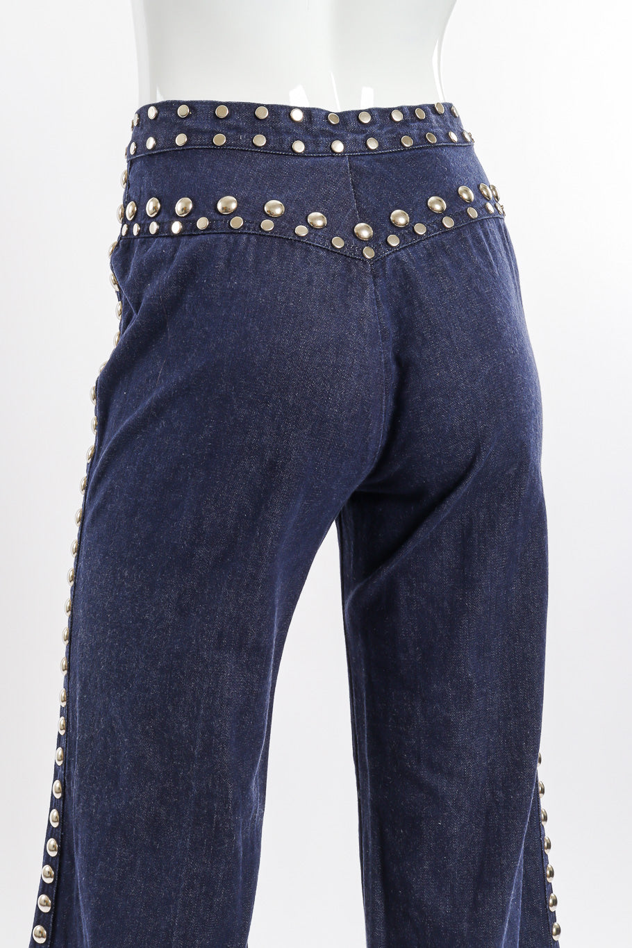 Vintage Allie Flynn Studded Denim Top and Pant Set back view of pant on mannequin closeup @Recessla