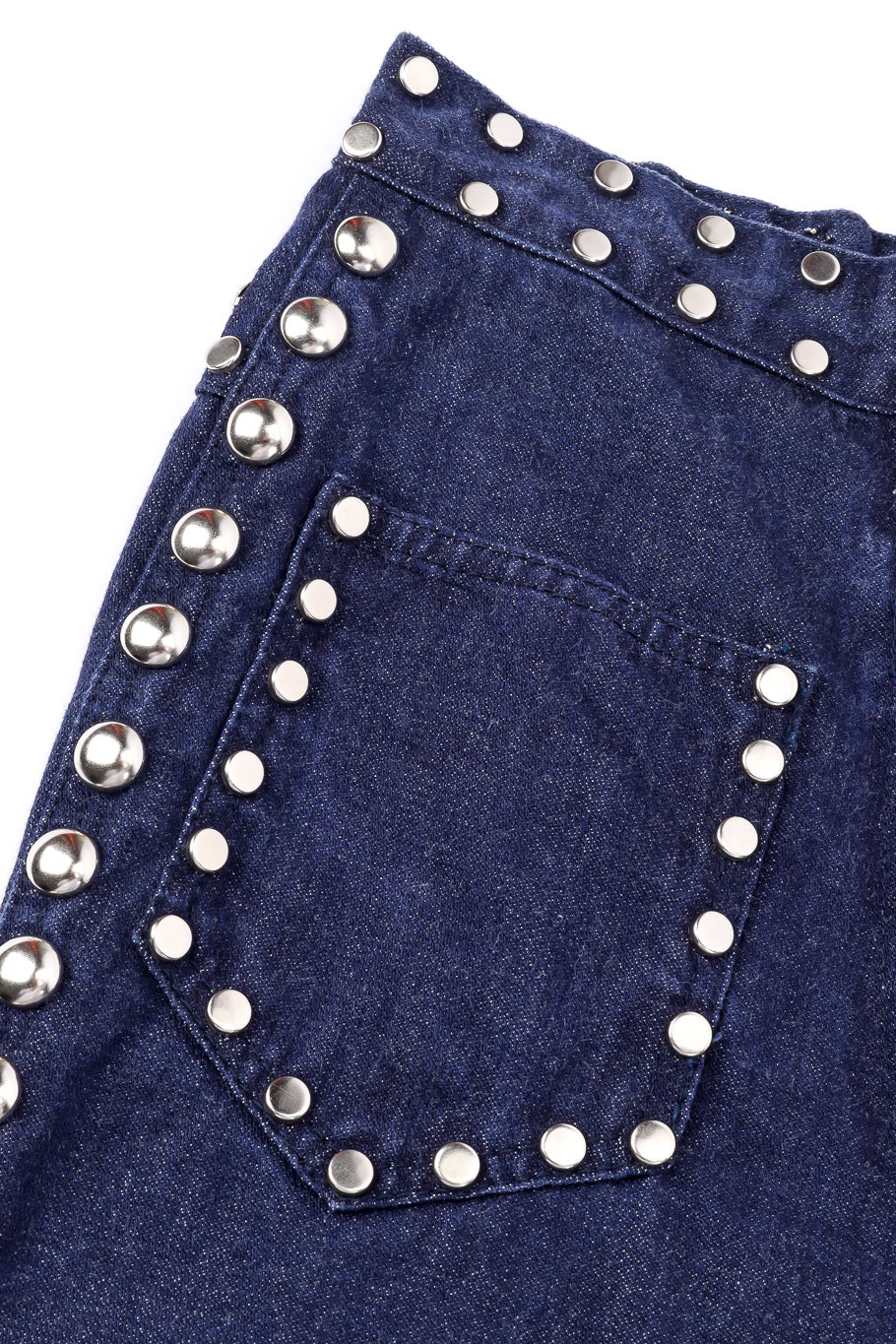 Vintage Allie Flynn Studded Denim Top and Pant Set studs on front patch pocket closeup @Recessla