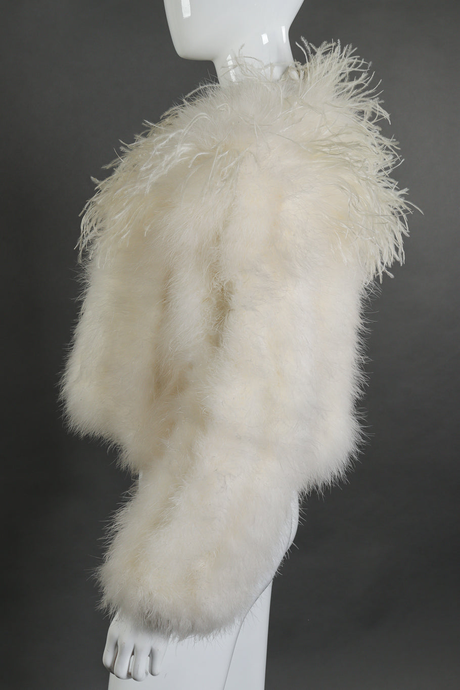 Vintage ostrich feather jacket by Anthon's Furs on mannequin side @recessla