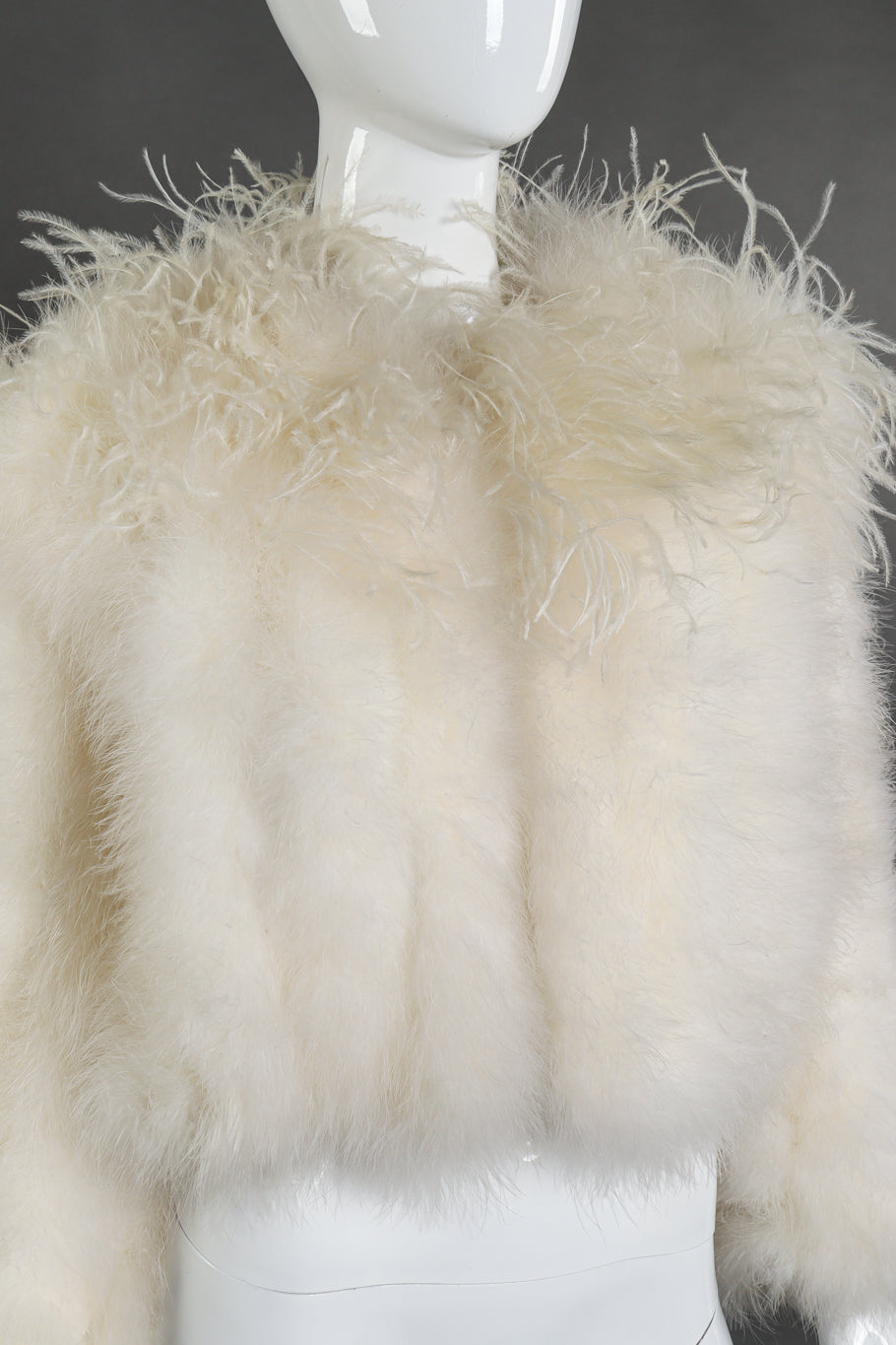 Vintage ostrich feather jacket by Anthon's Furs on mannequin closed close @recessla
