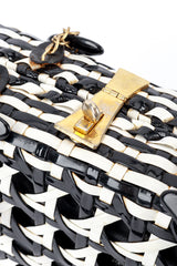 Vintage Marcus Brothers Woven Stripe Vinyl Handbag latch closeup @recess la