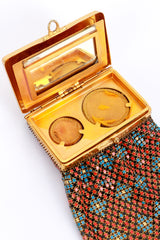 Vintage Aztec Metal Mesh Compact Bag mirror and powder puff wear @recess la