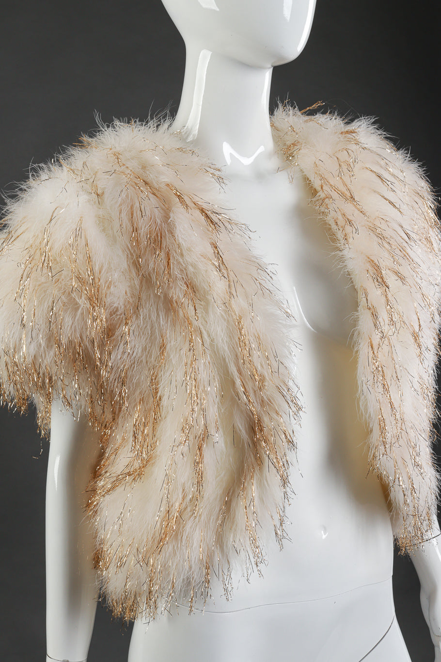 Vintage Ostrich Lurex Vest detail front on mannequin @RECESS LA