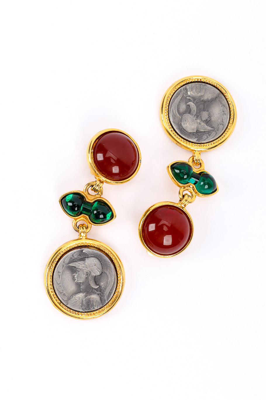 Vintage Ben Amun Gripoix Roman Coin Drop Earrings front @recessla