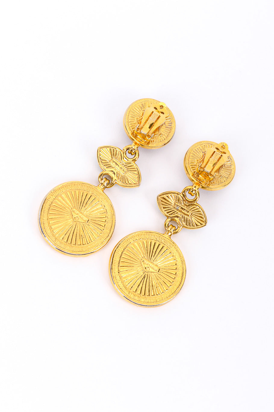 Vintage Ben Amun Gripoix Roman Coin Drop Earrings back @recessla