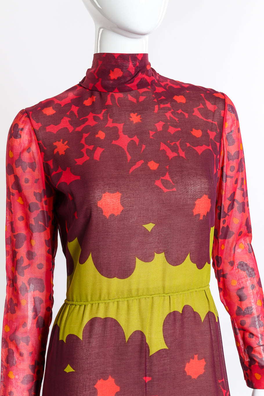 Vintage Bergdorf Goodman Poppy Print Turtleneck Dress front on mannequin closeup @recess la