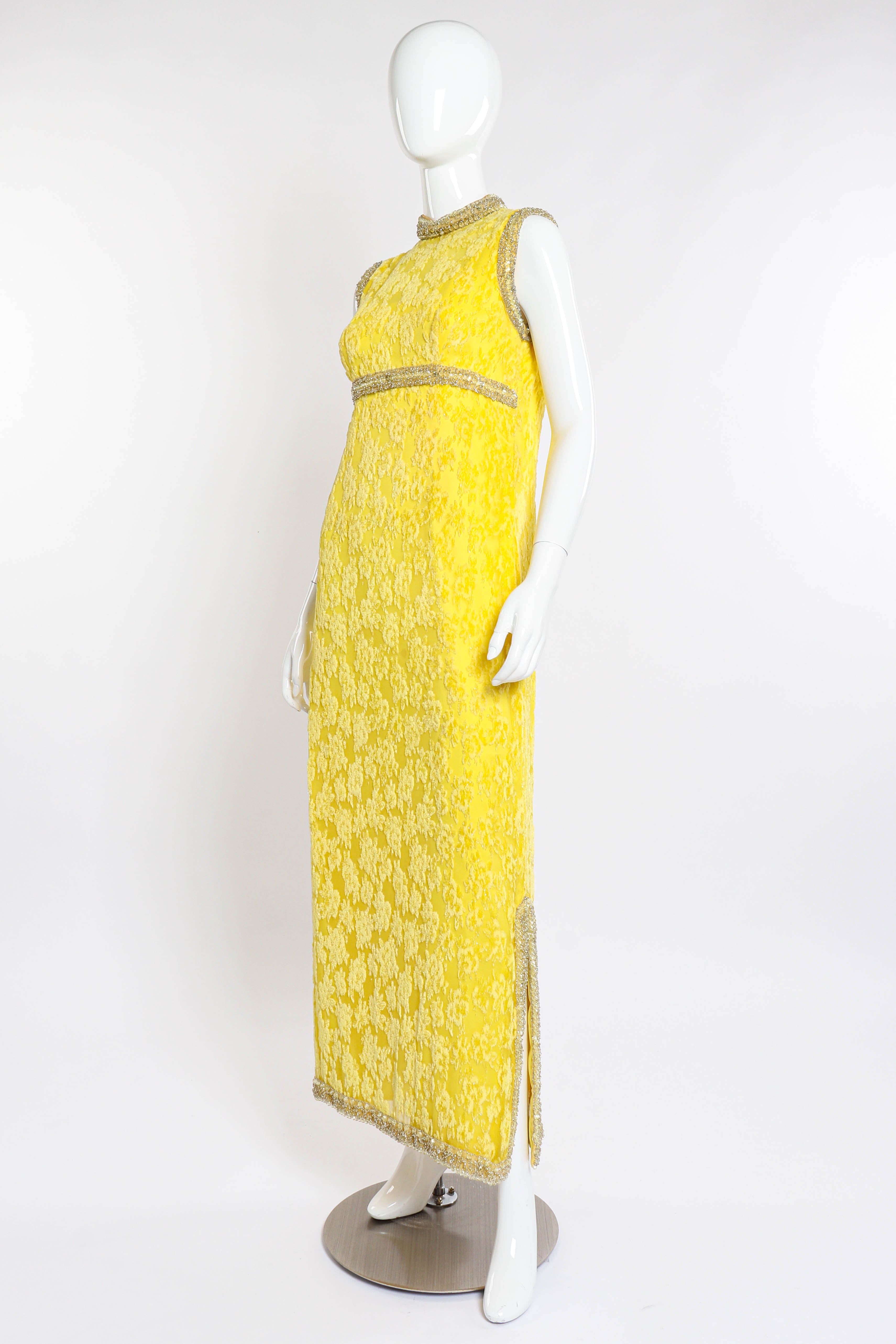 Vintage Bernetti Beaded Floral Burnout Gown 3/4 front on mannequin @recess la