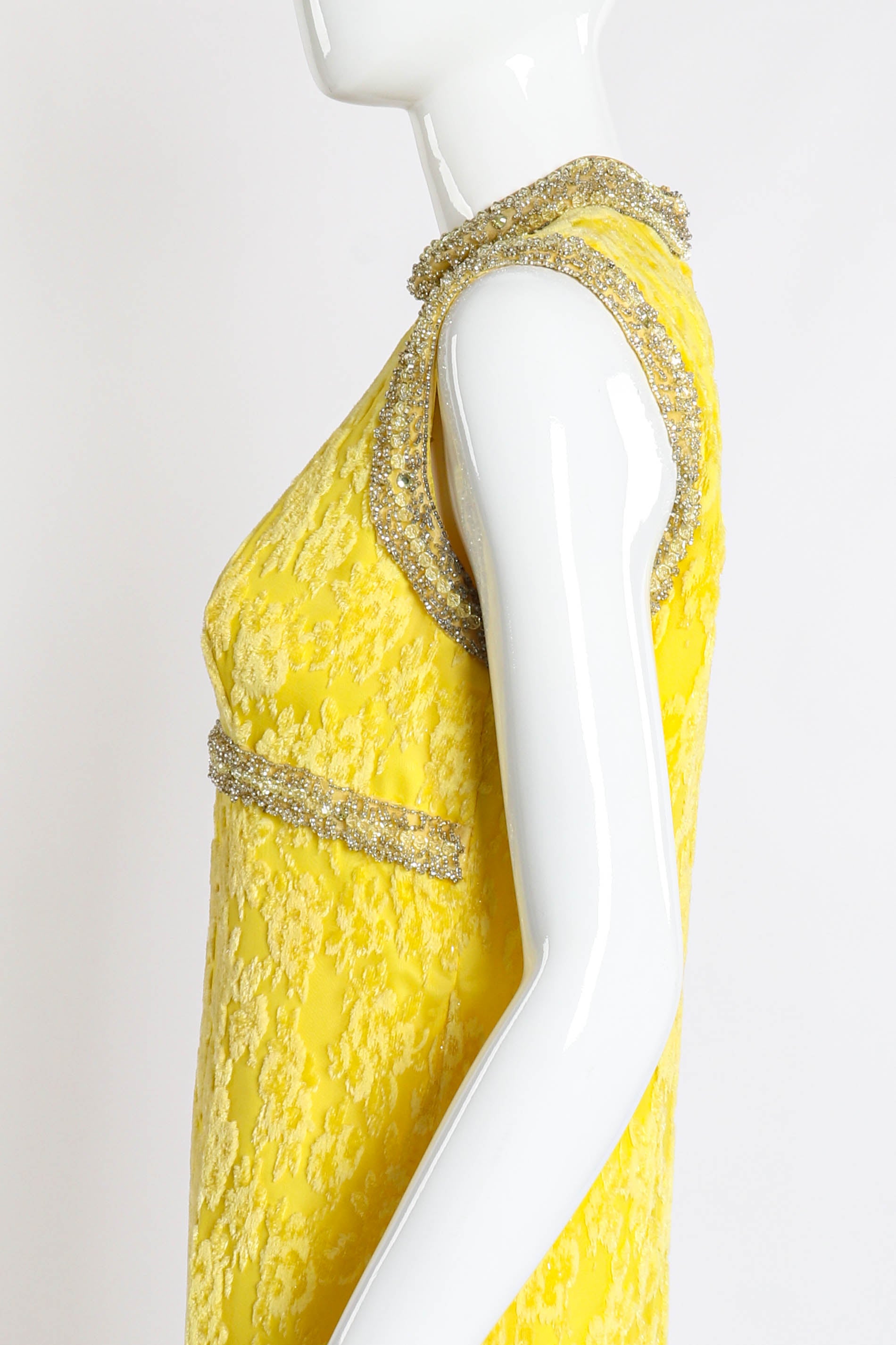 Vintage Bernetti Beaded Floral Burnout Gown side on mannequin closeup @recess la
