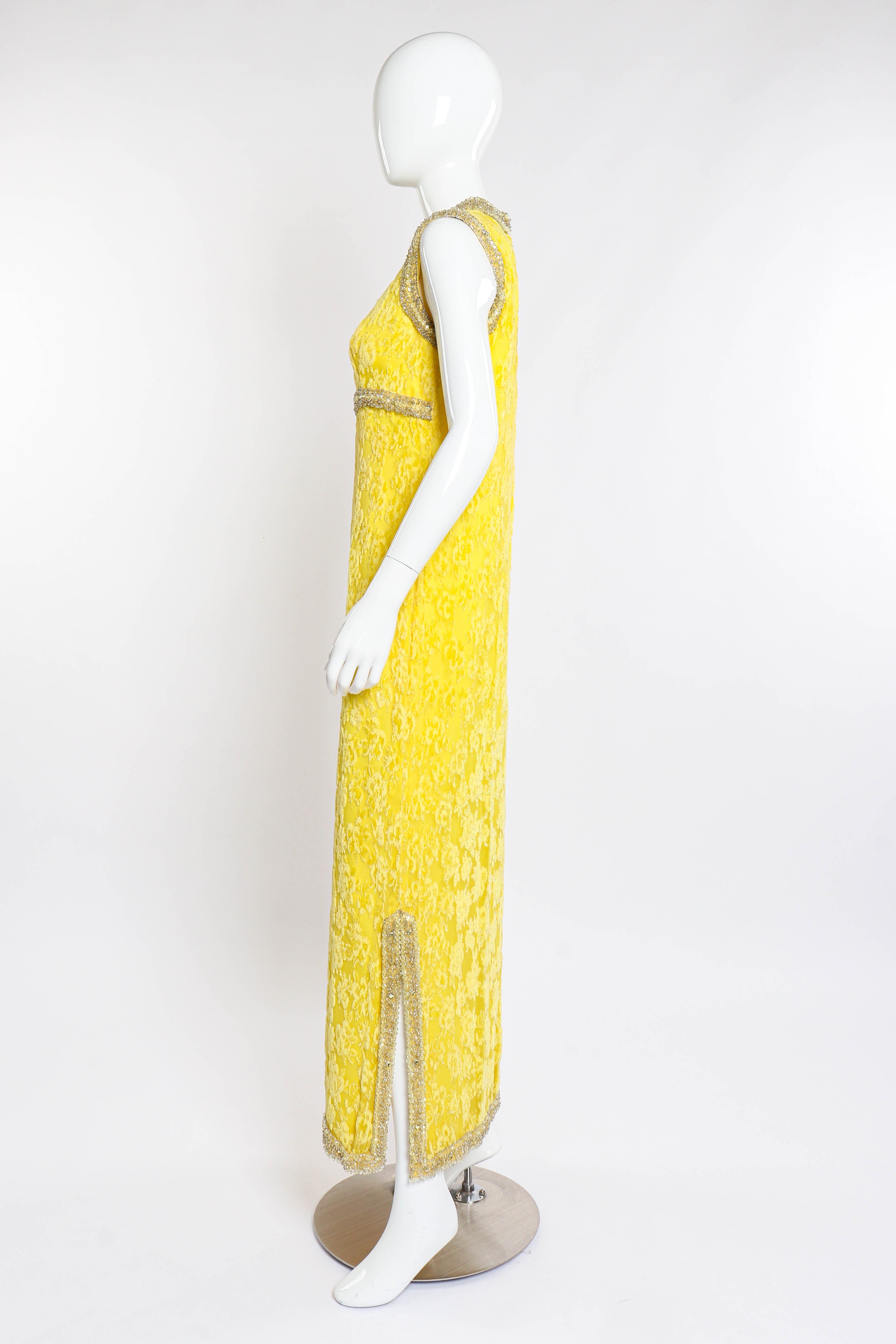 Vintage Bernetti Beaded Floral Burnout Gown side on mannequin @recess la