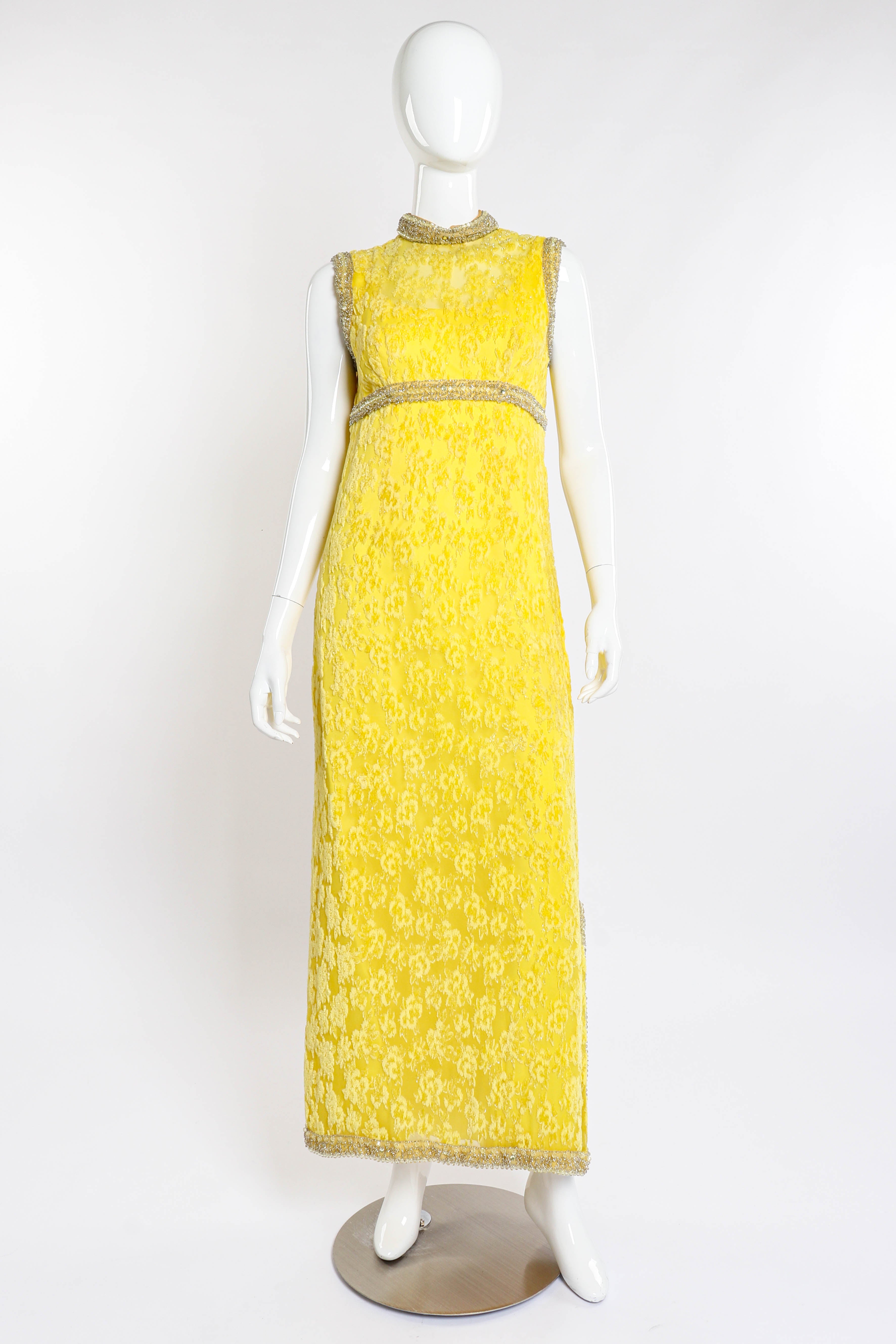 Vintage Bernetti Beaded Floral Burnout Gown front on mannequin @recess la