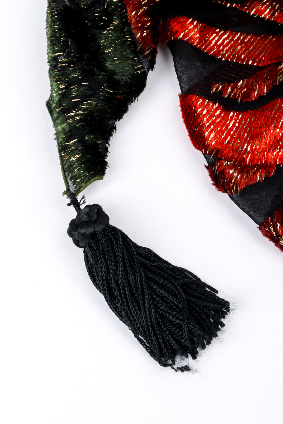 Vintage Bill Blass Paisley Silk Velvet Shawl Dress shawl tassel closeup @recessla