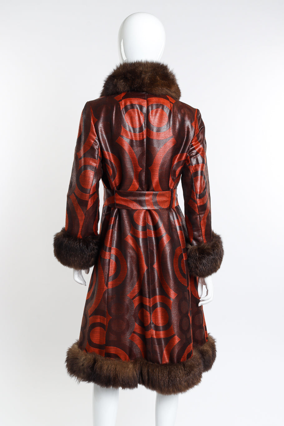 Vintage Bill Blass Circle Fur Trim Coat back on mannequin @recess la
