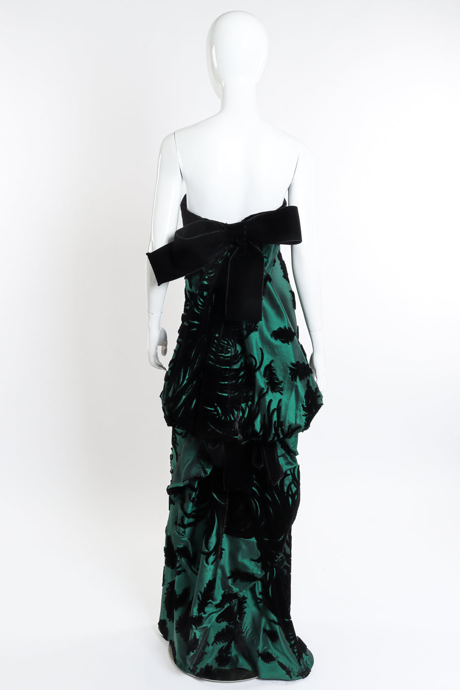 Strapless Velvet Feather Empire Gown by Bill Blass on mannequin back @recessla