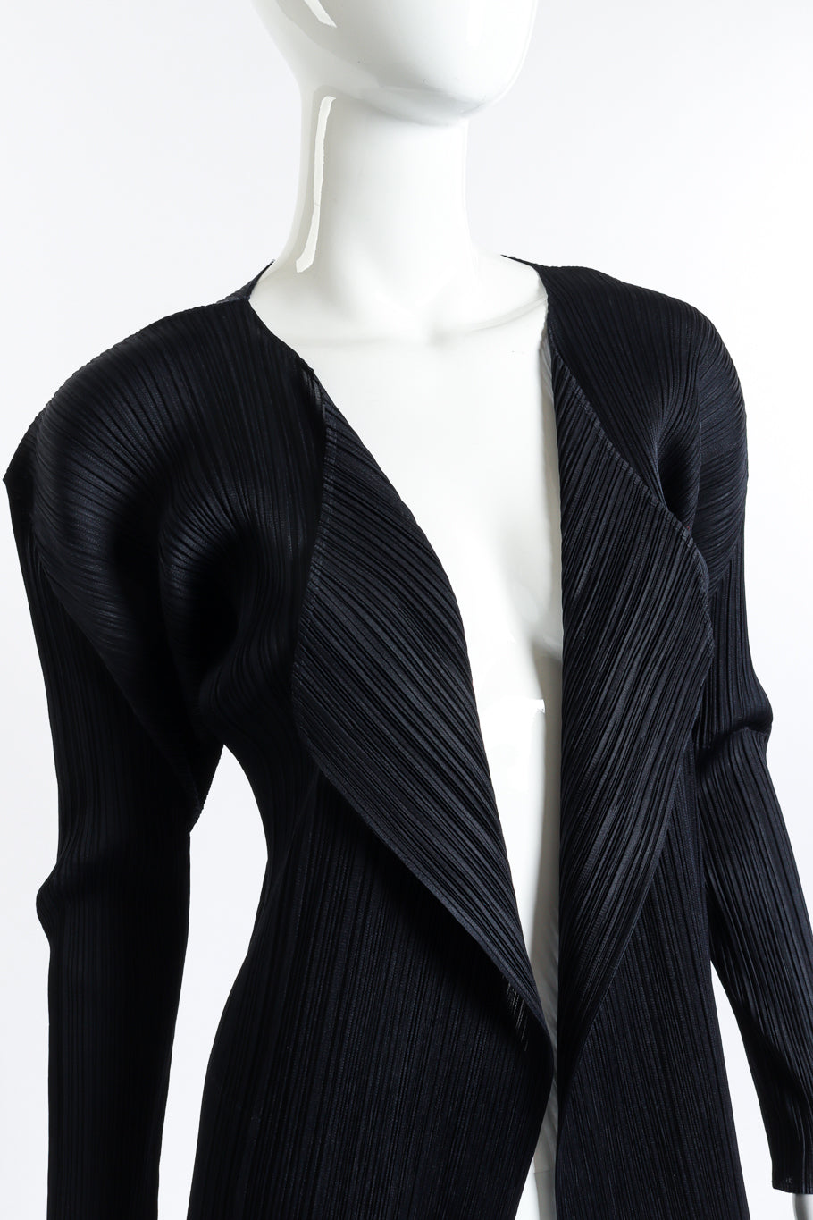 Vintage Issey Miyake Pleated Cardigan Jacket front on mannequin closeup @recess la